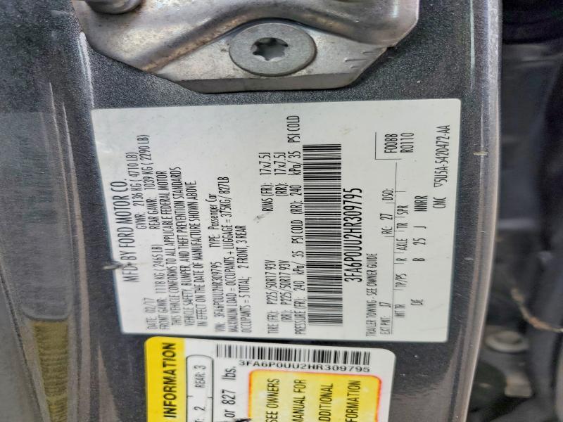 Aukcja sprzedaży 2017 Ford Fusion, vin: 3FA6P0UU2HR309795, numer aukcji: 63179776