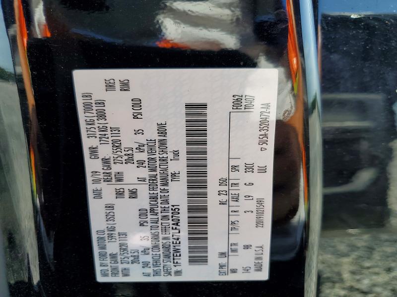 2020 Ford F150 მანქანა იყიდება აუქციონზე, vin: 1FTEW1E47LFA07051, აუქციონის ნომერი: 65521206