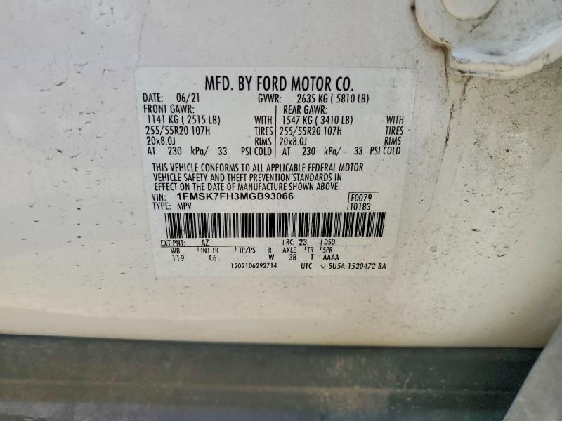 63899416 :رقم المزاد ، 1FMSK7FH3MGB93066 vin ، 2021 Ford Explorer مزاد بيع