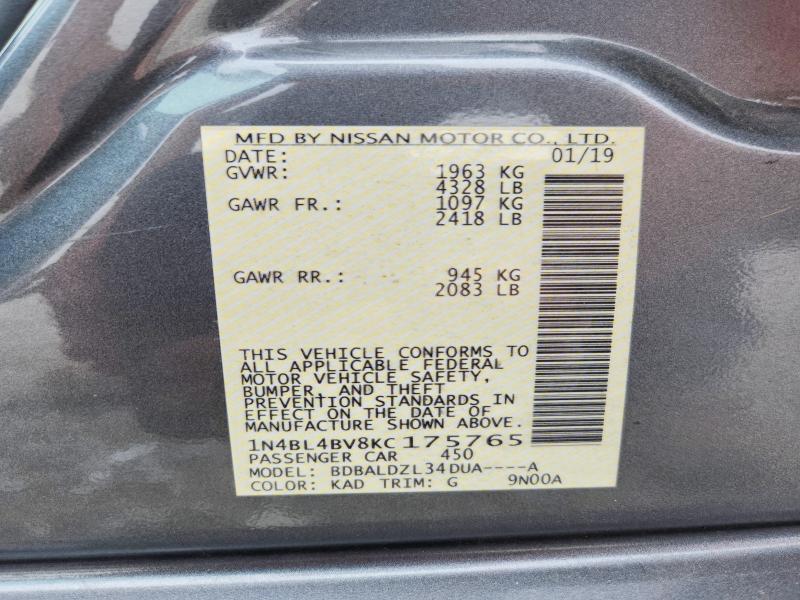 Продаж на аукціоні авто 2019 Nissan Altima, vin: 1N4BL4BV8KC175765, номер лоту: 65638886