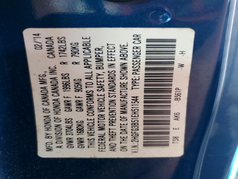 66788516 :رقم المزاد ، 2HGFG3B51EH511544 vin ، 2014 Honda Civic مزاد بيع
