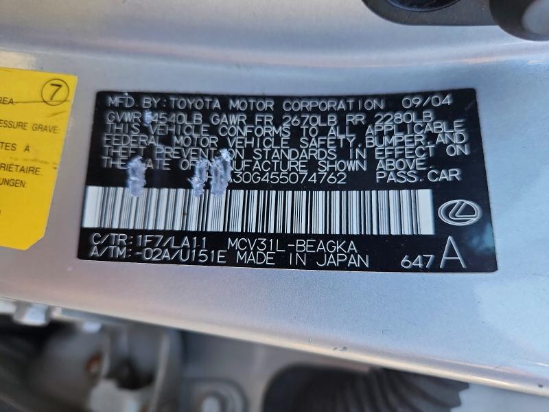 63713126 :رقم المزاد ، JTHBA30G455074762 vin ، 2005 Lexus Es مزاد بيع