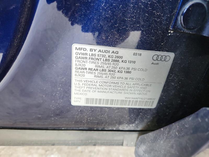 2018 Audi Sq5 მანქანა იყიდება აუქციონზე, vin: WA1A4AFY4J2148602, აუქციონის ნომერი: 63936116