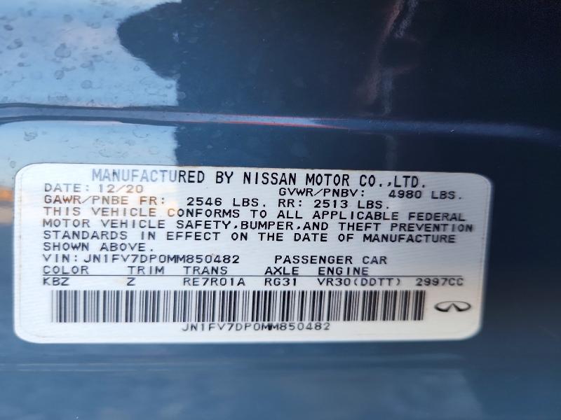 64720396 :رقم المزاد ، JN1FV7DP0MM850482 vin ، 2021 Infiniti Q50 مزاد بيع