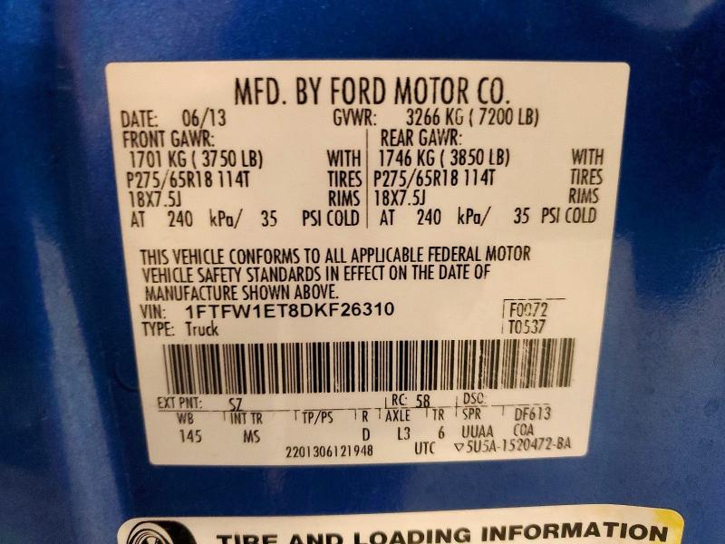 Продажа на аукционе авто 2013 Ford F150, vin: 1FTFW1ET8DKF26310, номер лота: 65802536