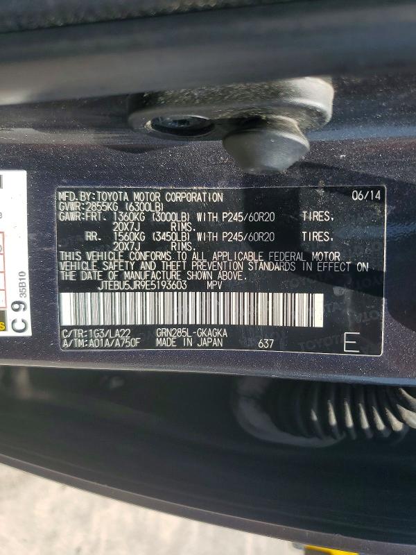 Продажа на аукционе авто 2014 Toyota 4runner, vin: JTEBU5JR9E5193603, номер лота: 65455916