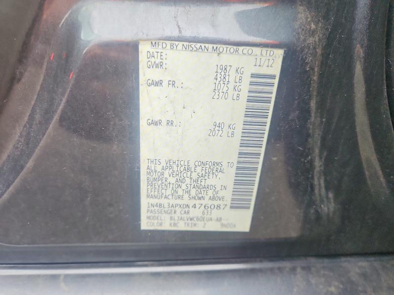 2013 Nissan Altima მანქანა იყიდება აუქციონზე, vin: 1N4BL3APXDN476087, აუქციონის ნომერი: 64488146