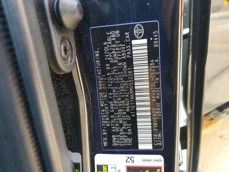 Продажа на аукционе авто 2021 Toyota Camry, vin: 4T1G11AK8MU552261, номер лота: 64535986