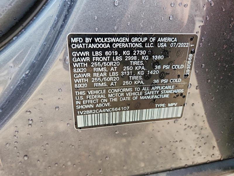 Продажа на аукционе авто 2022 Volkswagen Atlas, vin: 1V2BR2CA4NC564107, номер лота: 65871096