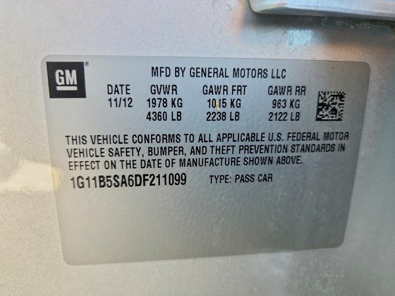 Продаж на аукціоні авто 2013 Chevrolet Malibu, vin: 1G11B5SA6DF211099, номер лоту: 63760046