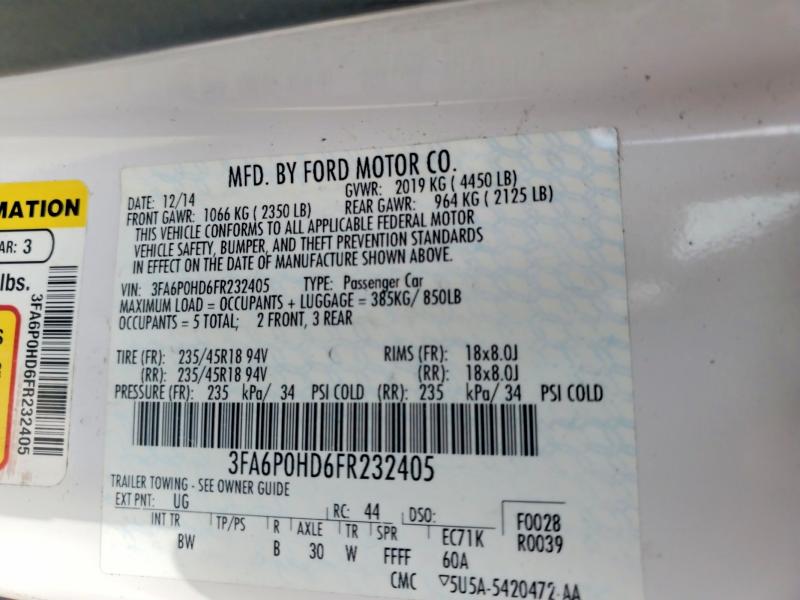 Продажа на аукционе авто 2015 Ford Fusion, vin: 3FA6P0HD6FR232405, номер лота: 63750206