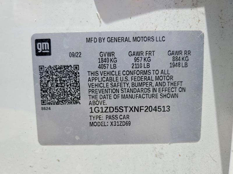 2022 Chevrolet Malibu მანქანა იყიდება აუქციონზე, vin: 1G1ZD5STXNF204513, აუქციონის ნომერი: 64970726