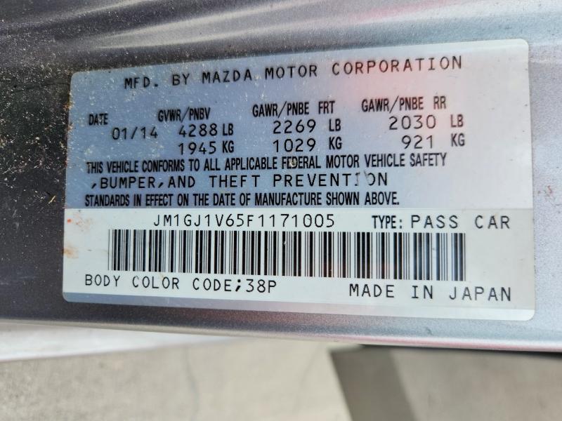 2015 Mazda 6 მანქანა იყიდება აუქციონზე, vin: JM1GJ1V65F1171005, აუქციონის ნომერი: 66483656