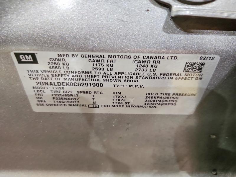63256666 :رقم المزاد ، 2GNALDEK8C6291900 vin ، 2012 Chevrolet Equinox مزاد بيع