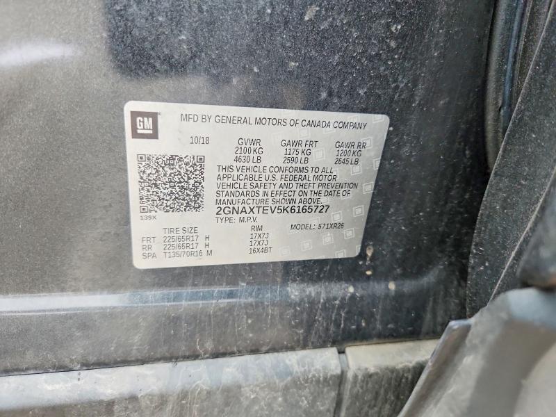 Aukcja sprzedaży 2019 Chevrolet Equinox, vin: 2GNAXTEV5K6165727, numer aukcji: 63218136