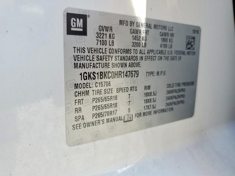 Продаж на аукціоні авто 2017 Gmc Yukon, vin: 1GKS1BKC0HR147679, номер лоту: 64474266