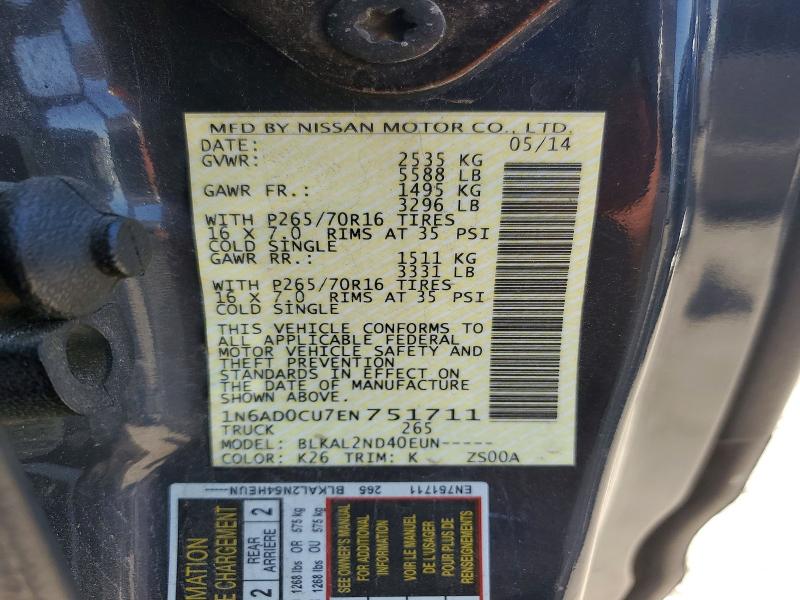 63859506 :رقم المزاد ، 1N6AD0CU7EN751711 vin ، 2014 Nissan Frontier مزاد بيع