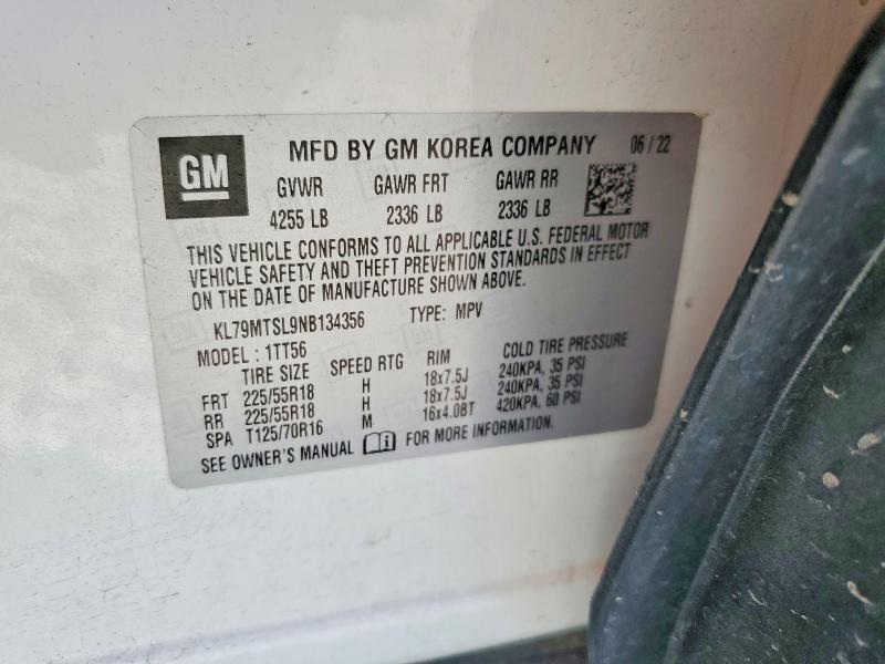 Auction sale of the 2022 Chevrolet Trailblazer, vin: KL79MTSL9NB134356, lot number: 63905346