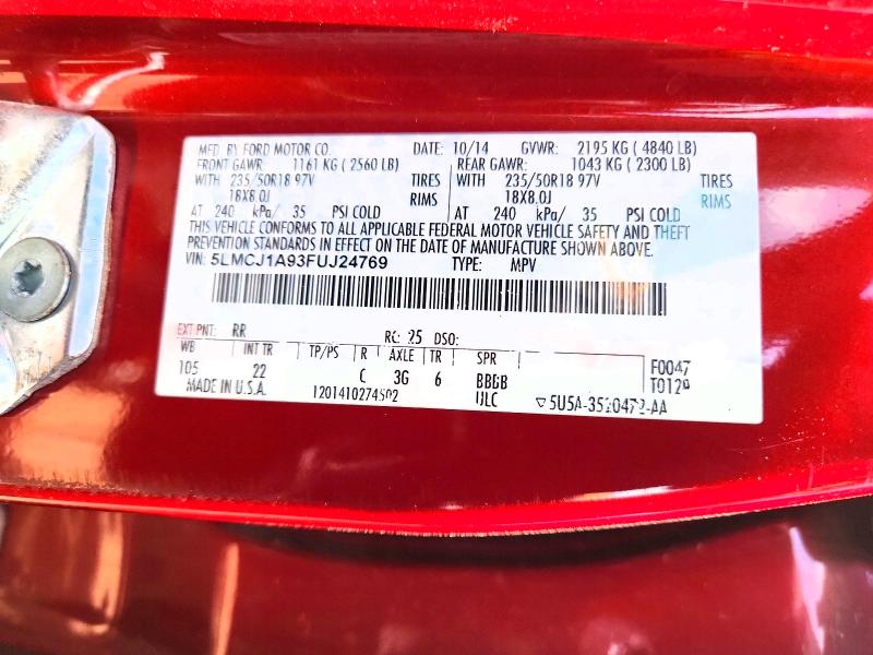 Aukcja sprzedaży 2015 Lincoln Mkc, vin: 5LMCJ1A93FUJ24769, numer aukcji: 63473256