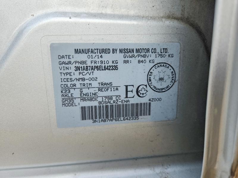 64433506 :رقم المزاد ، 3N1AB7AP6EL642335 vin ، 2014 Nissan Sentra مزاد بيع