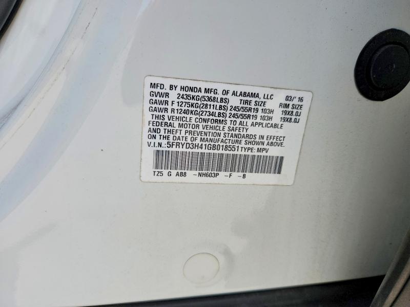 2016 Acura Acur მანქანა იყიდება აუქციონზე, vin: 5FRYD3H41GB018551, აუქციონის ნომერი: 65488376