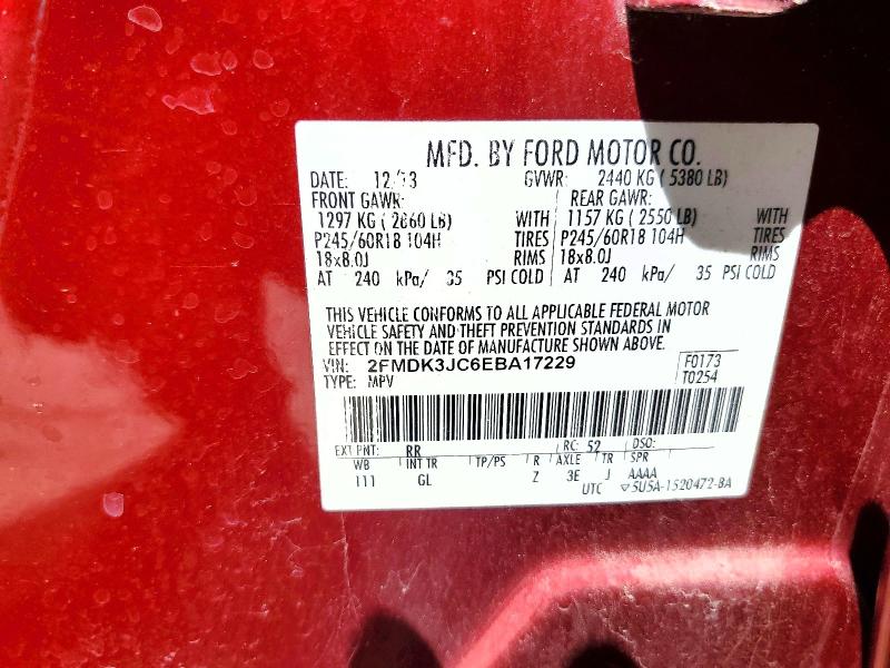 65202946 :رقم المزاد ، 2FMDK3JC6EBA17229 vin ، 2014 Ford Edge مزاد بيع