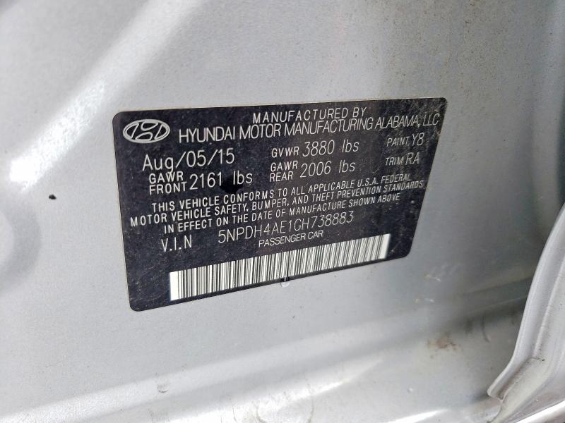 2016 Hyundai Elantra მანქანა იყიდება აუქციონზე, vin: 5NPDH4AE1GH738883, აუქციონის ნომერი: 62302696