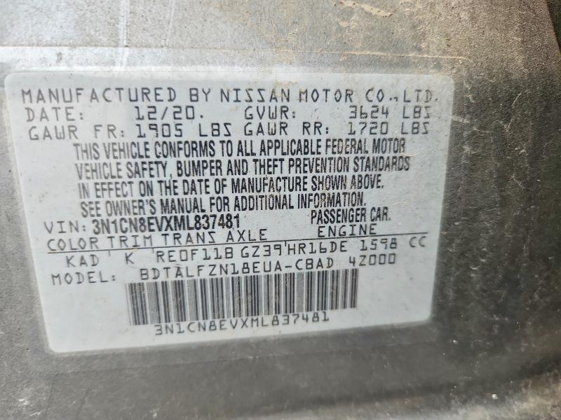 66652956 :رقم المزاد ، 3N1CN8EVXML837481 vin ، 2021 Nissan Versa مزاد بيع