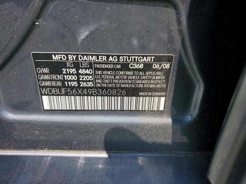 2009 Mercedes-benz E მანქანა იყიდება აუქციონზე, vin: WDBUF56X49B360826, აუქციონის ნომერი: 64409466