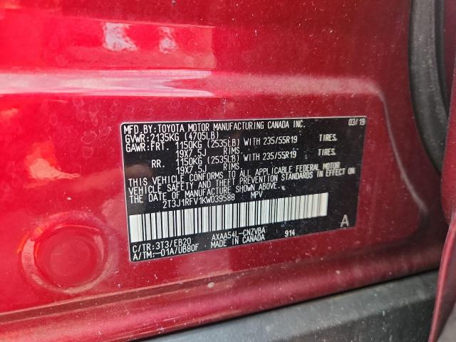 64244006 :رقم المزاد ، 2T3J1RFV1KW039588 vin ، 2019 Toyota Rav4 مزاد بيع