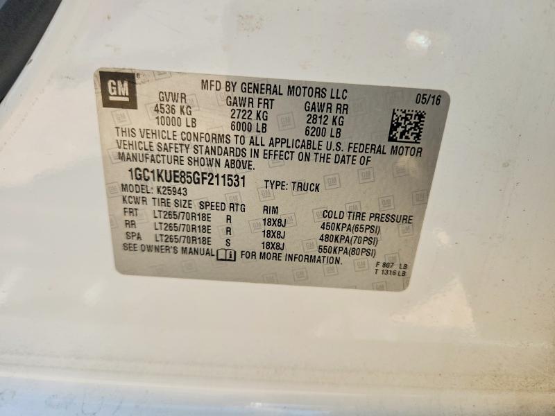 66458036 :رقم المزاد ، 1GC1KUE85GF211531 vin ، 2016 Chevrolet Silverado مزاد بيع