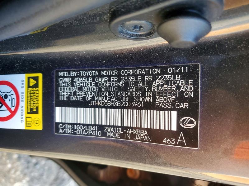 Aukcja sprzedaży 2011 Lexus Ct, vin: JTHKD5BHXB2003961, numer aukcji: 62986706