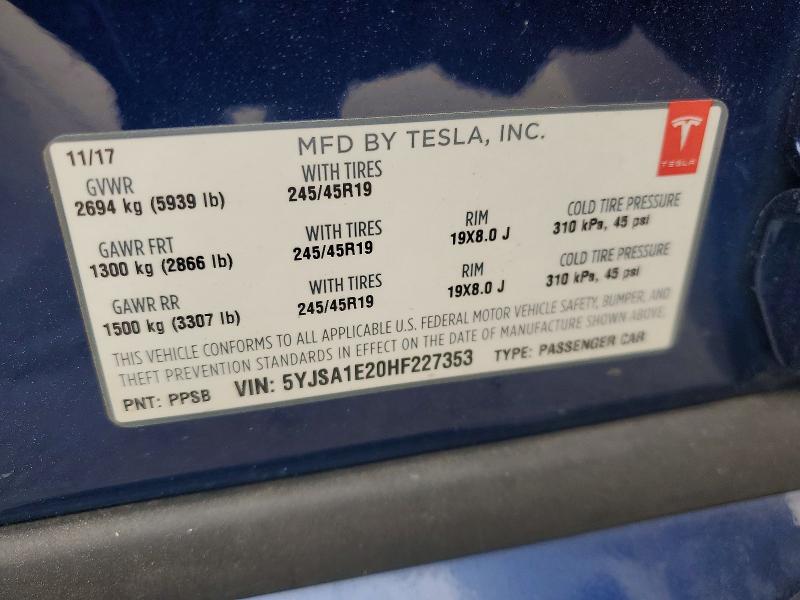 Aukcja sprzedaży 2017 Tesla Model S, vin: 5YJSA1E20HF227353, numer aukcji: 62013176