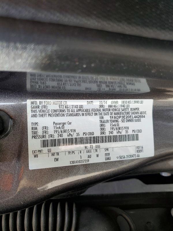 2014 Ford Focus მანქანა იყიდება აუქციონზე, vin: 1FADP3E20EL442684, აუქციონის ნომერი: 65042006