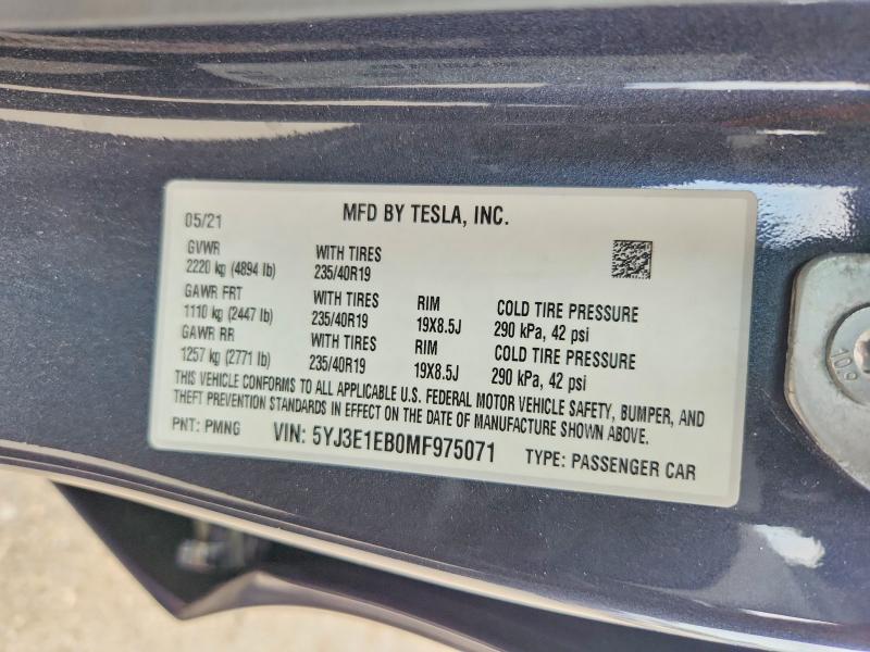 Aukcja sprzedaży 2021 Tesla Model 3, vin: 5YJ3E1EB0MF975071, numer aukcji: 64607116