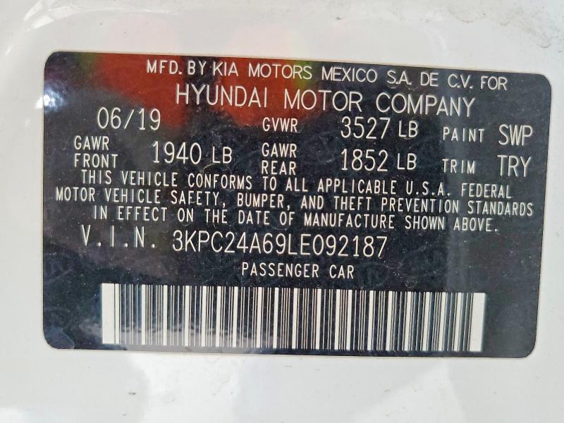 Продажа на аукционе авто 2020 Hyundai Accent, vin: 3KPC24A69LE092187, номер лота: 63779856