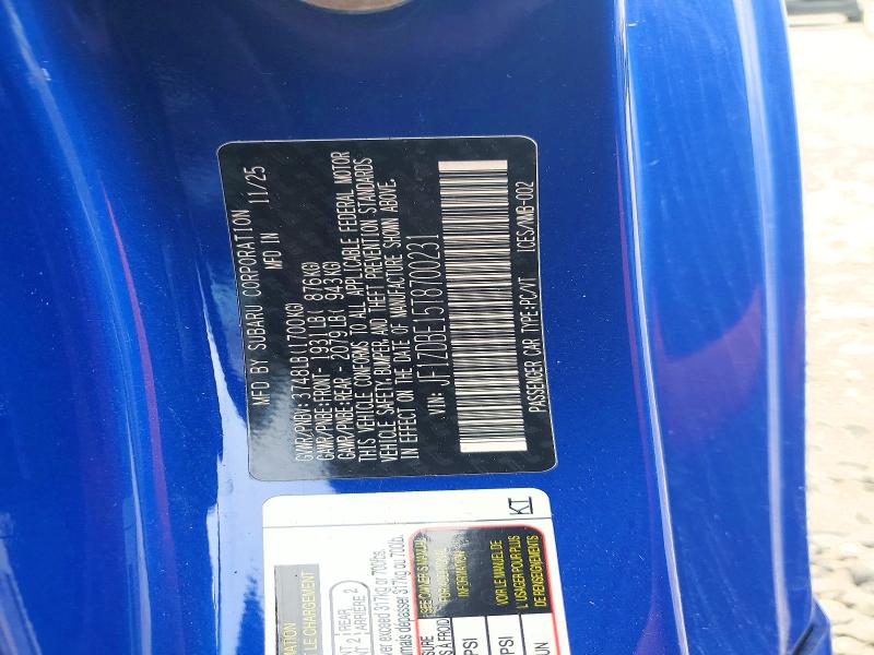 2026 Subaru Brz მანქანა იყიდება აუქციონზე, vin: JF1ZDBE15T8700231, აუქციონის ნომერი: 64008646