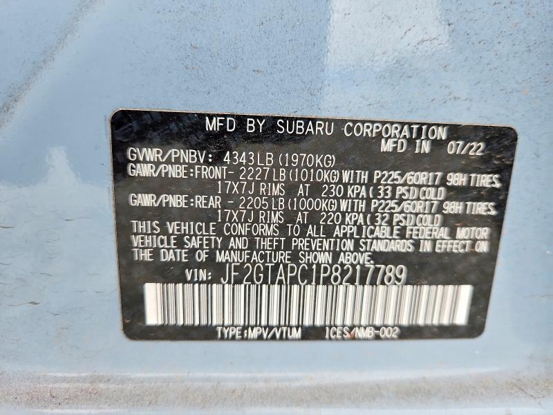 Aukcja sprzedaży 2023 Subaru Crosstrek, vin: JF2GTAPC1P8217789, numer aukcji: 66765536