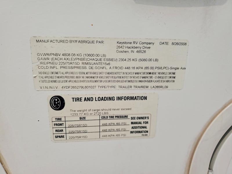 Продаж на аукціоні авто 2009 Keystone Laredo, vin: 4YDF265279L601027, номер лоту: 64282026