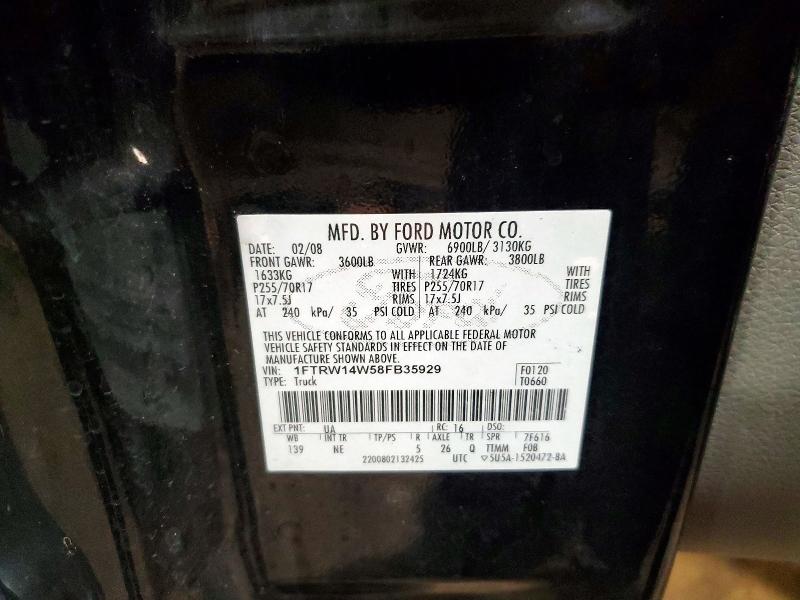 64377336 :رقم المزاد ، 1FTRW14W58FB35929 vin ، 2008 Ford F150 مزاد بيع