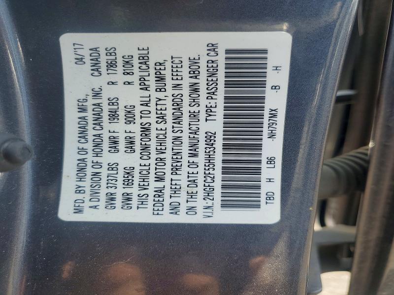 2017 Honda Civic მანქანა იყიდება აუქციონზე, vin: 2HGFC2F55HH534992, აუქციონის ნომერი: 63598316