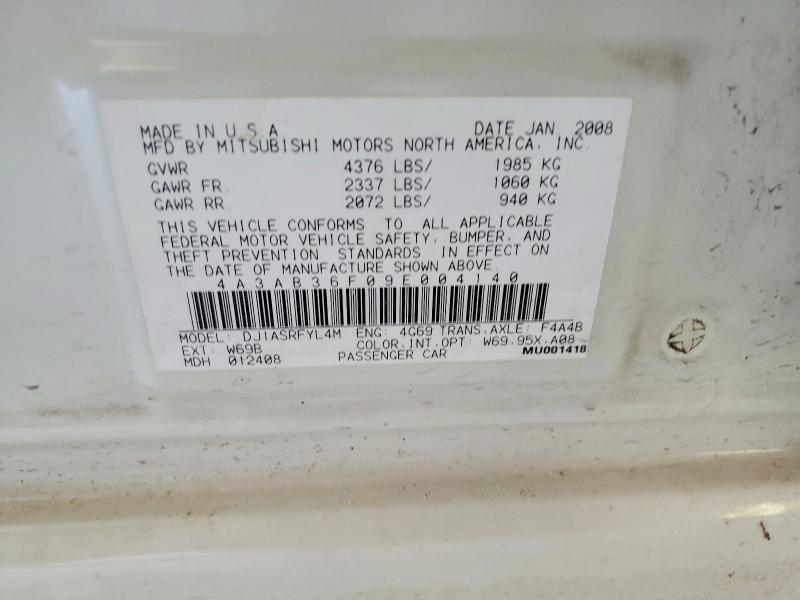 Aukcja sprzedaży 2009 Mitsubishi Galant, vin: 4A3AB36F09E004140, numer aukcji: 64726426
