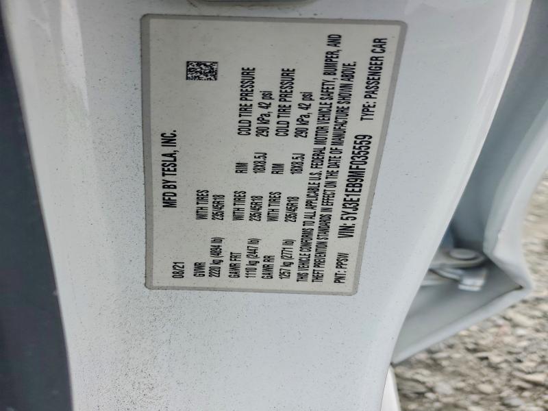 Продаж на аукціоні авто 2021 Tesla Model 3, vin: 5YJ3E1EB9MF035559, номер лоту: 66707346