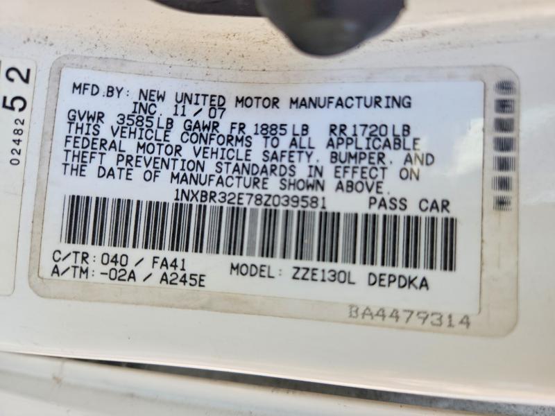 Продажа на аукционе авто 2008 Toyota Corolla, vin: 1NXBR32E78Z039581, номер лота: 63645836