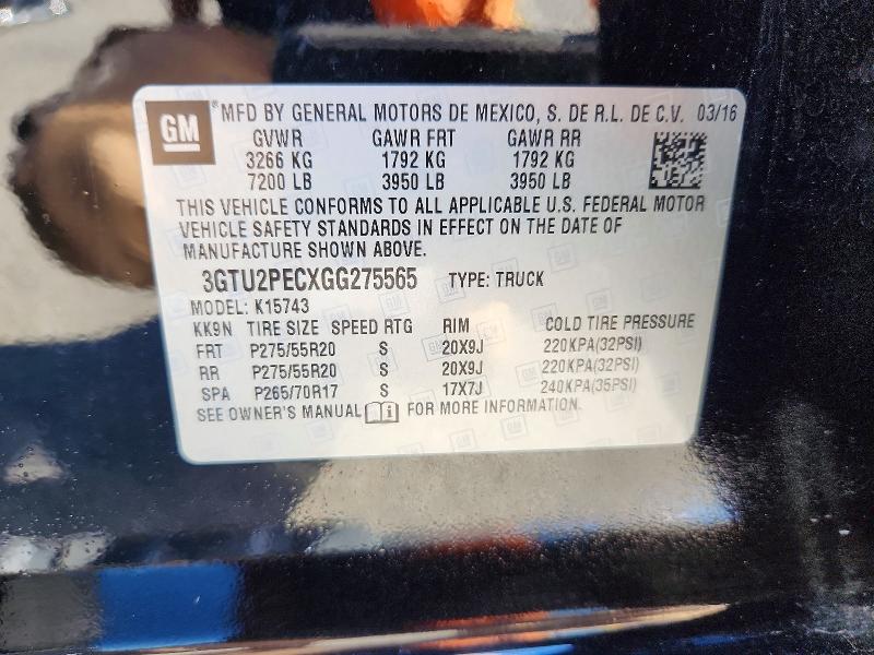 Aukcja sprzedaży 2016 Gmc Sierra, vin: 3GTU2PECXGG275565, numer aukcji: 66388846