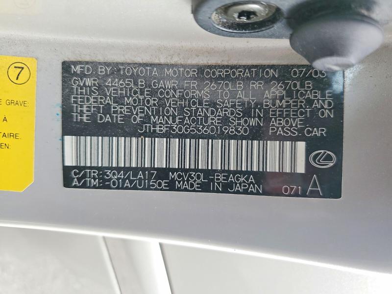 64617086 :رقم المزاد ، JTHBF30G536019830 vin ، 2003 Lexus Es مزاد بيع