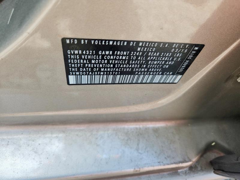 2015 Volkswagen Jetta მანქანა იყიდება აუქციონზე, vin: 3VWD07AJ9FM313701, აუქციონის ნომერი: 66931616