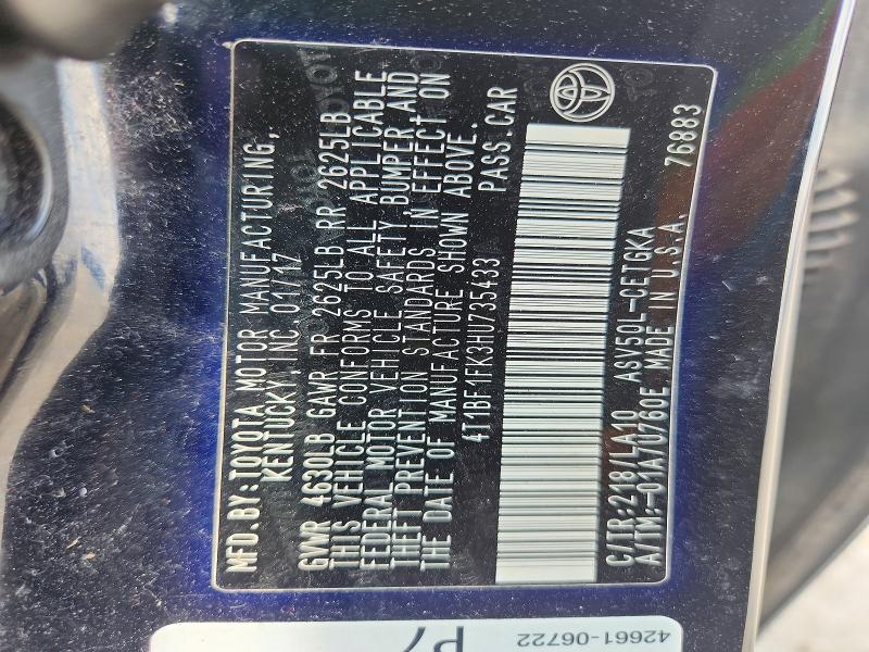 Aukcja sprzedaży 2017 Toyota Camry, vin: 4T1BF1FK3HU735433, numer aukcji: 67326236