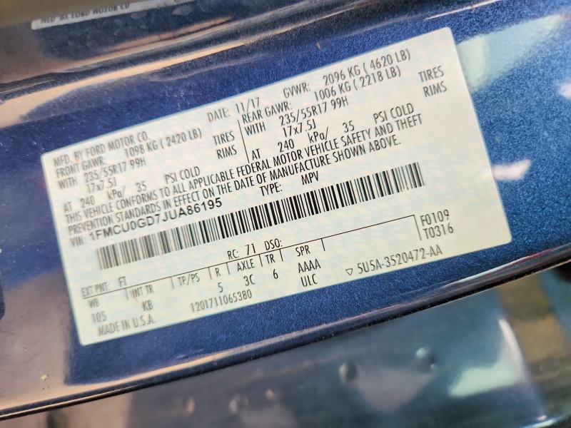 Aukcja sprzedaży 2018 Ford Escape, vin: 1FMCU0GD7JUA86195, numer aukcji: 64778486