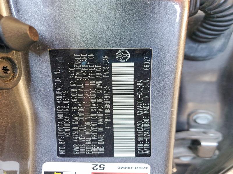 Aukcja sprzedaży 2019 Toyota Camry, vin: 4T1B11HK6KU794785, numer aukcji: 64929946